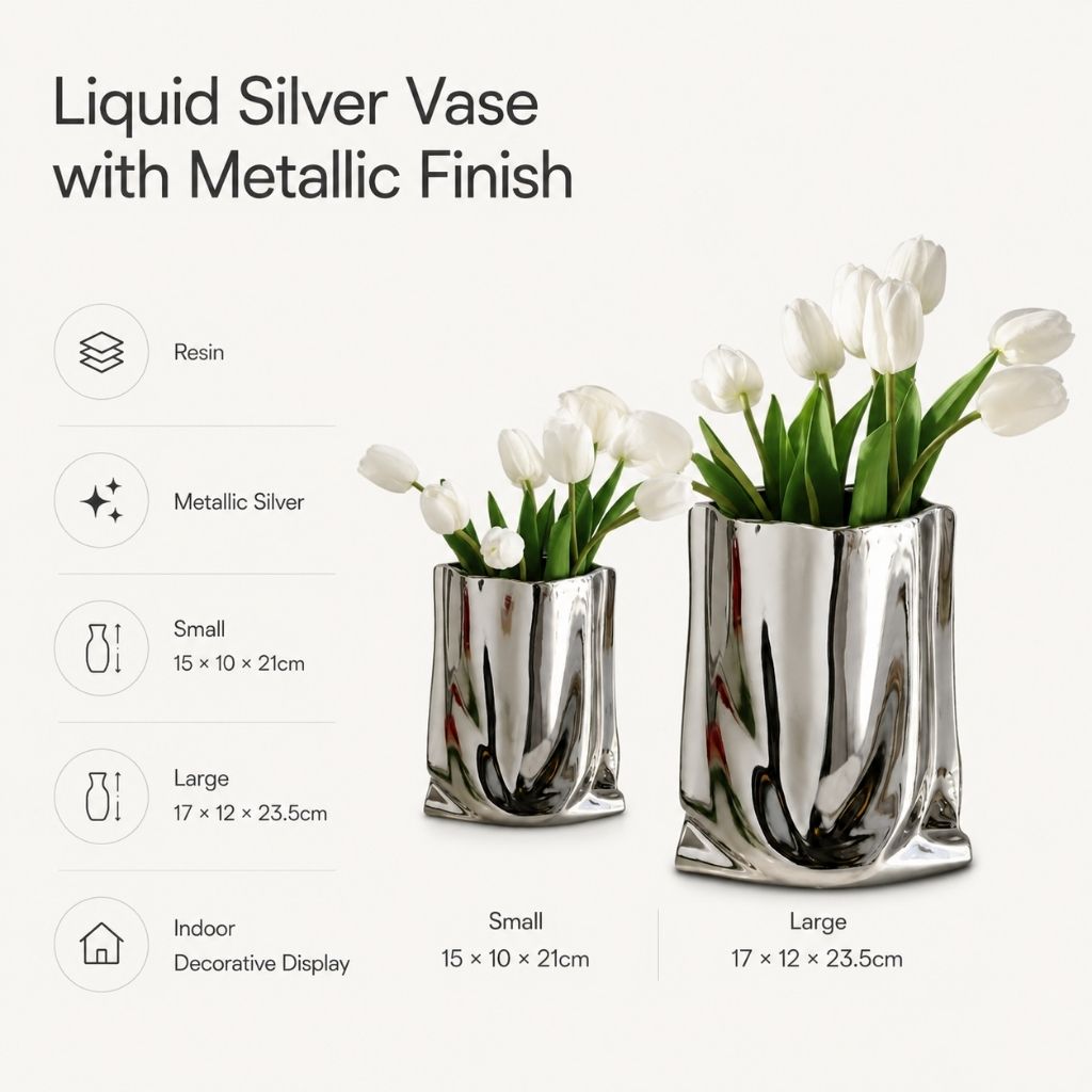 Liquid Silver Vase with Metallic Finish - Tegulane Global