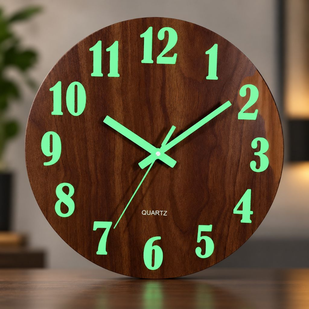Luminous Wood-Grain Quartz Wall Clock - Tegulane Global