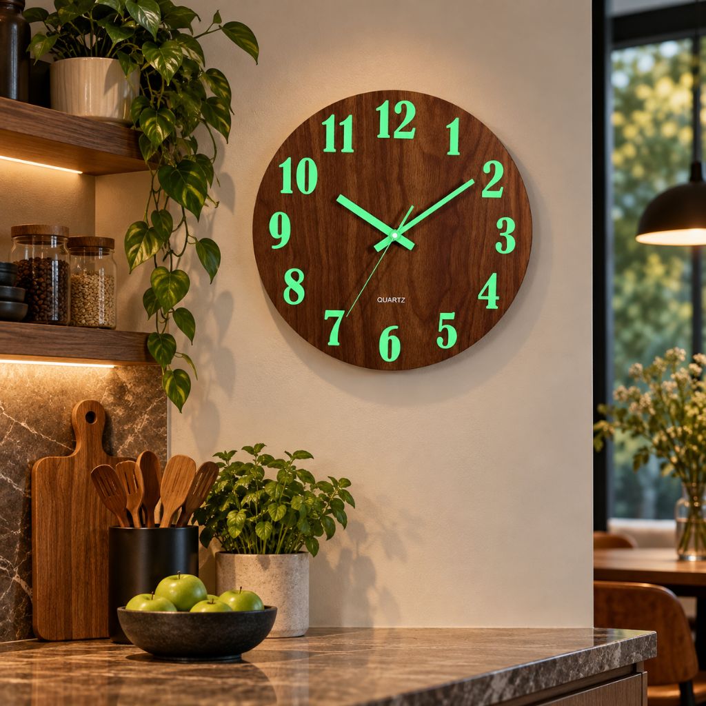Luminous Wood-Grain Quartz Wall Clock - Tegulane Global