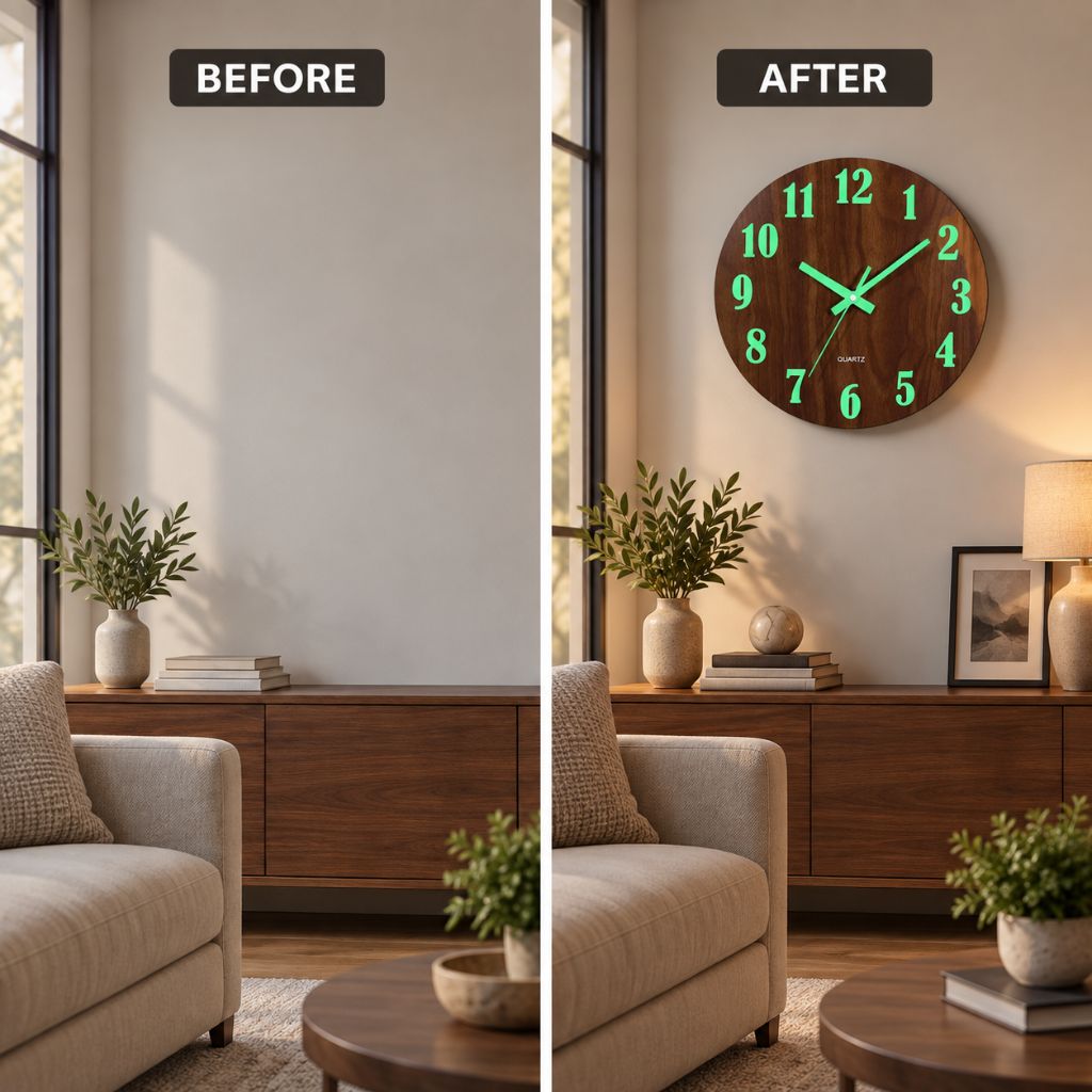Luminous Wood-Grain Quartz Wall Clock - Tegulane Global