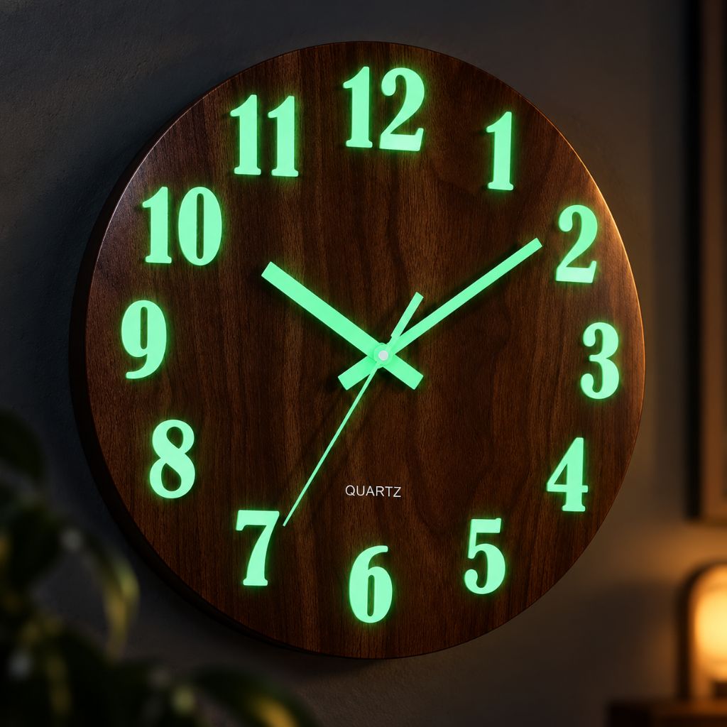 Luminous Wood-Grain Quartz Wall Clock - Tegulane Global