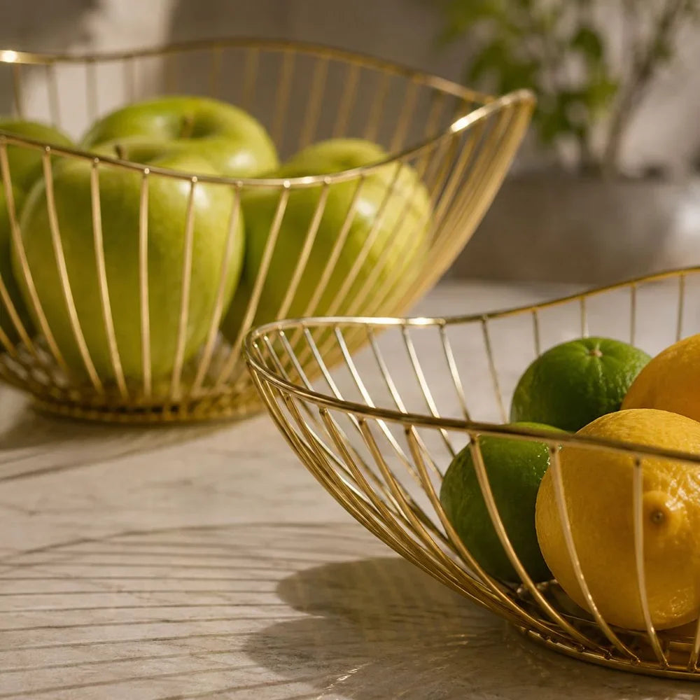 Metal Wire Fruit Basket Set - Round and Oval Kitchen Storage Bowl - Tegulane Global
