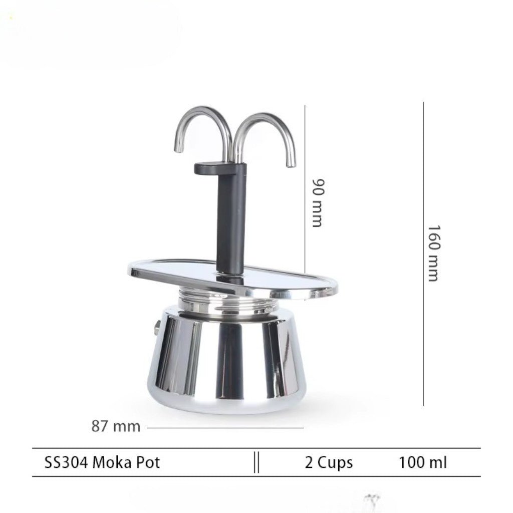Mini Moka Pot Dual Spot Stainless Steel Espresso Maker - 2 Cup | 100ml - Tegulane Global