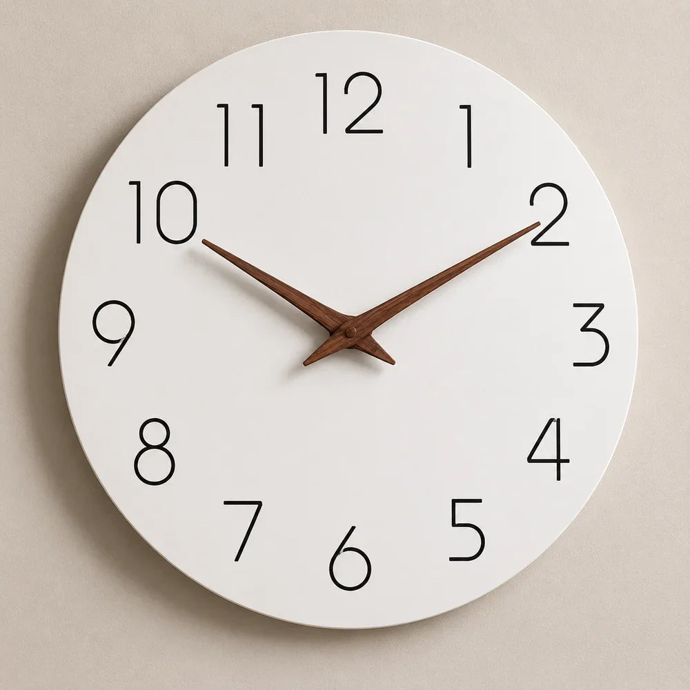 Minimalist Black and White Nordic Wall Clock with Wooden Hands - Tegulane Global