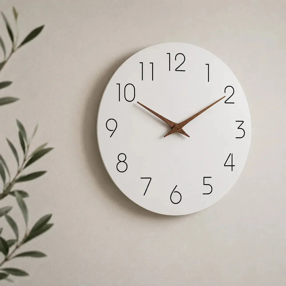 Minimalist Black and White Nordic Wall Clock with Wooden Hands - Tegulane Global