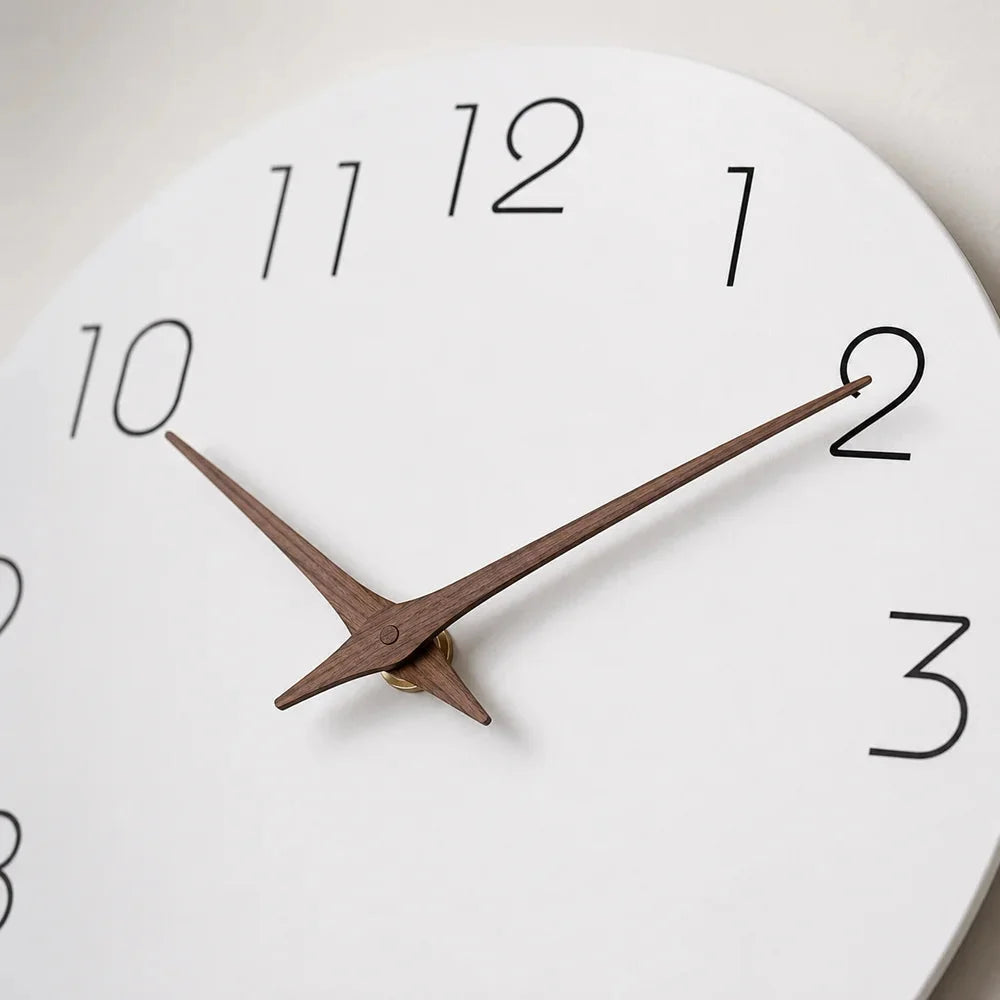 Minimalist Black and White Nordic Wall Clock with Wooden Hands - Tegulane Global