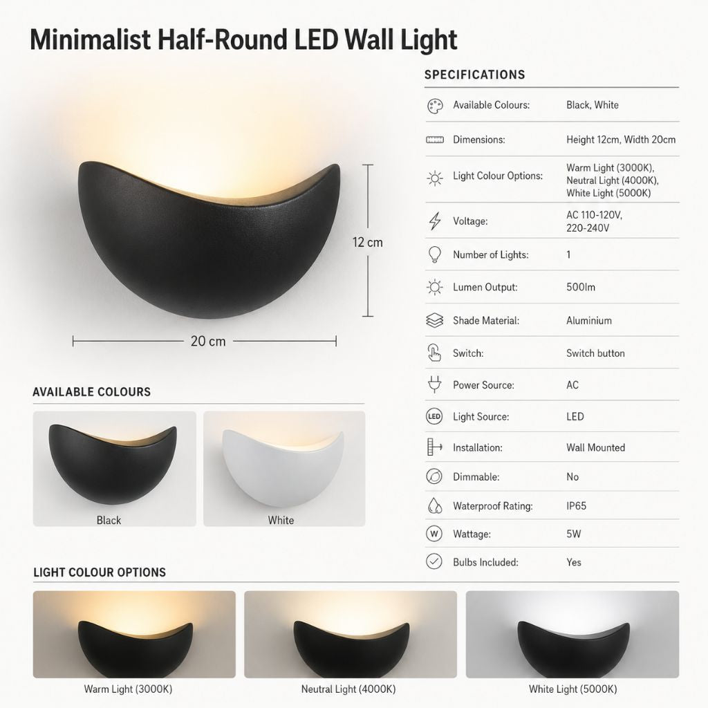 Minimalist Half-Round LED Wall Light - Tegulane Global