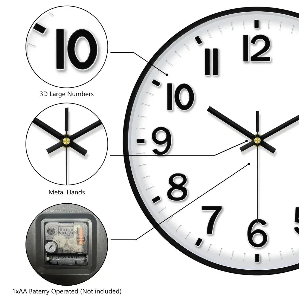 Minimalist White Nordic Wall Clock - Large 3D Arabic Numerals - Tegulane Global