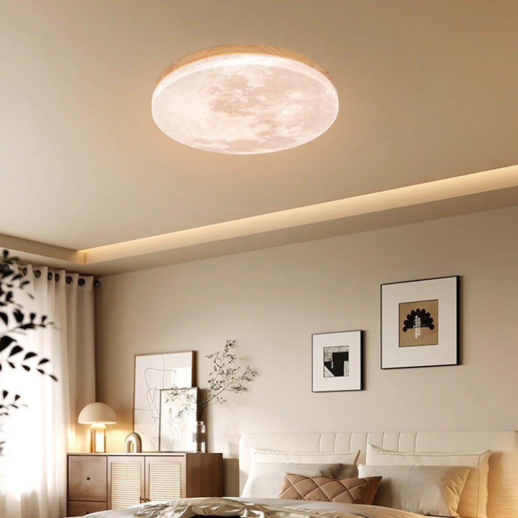 Modern Moon Ceiling Light with Wood Edge - Tegulane Global