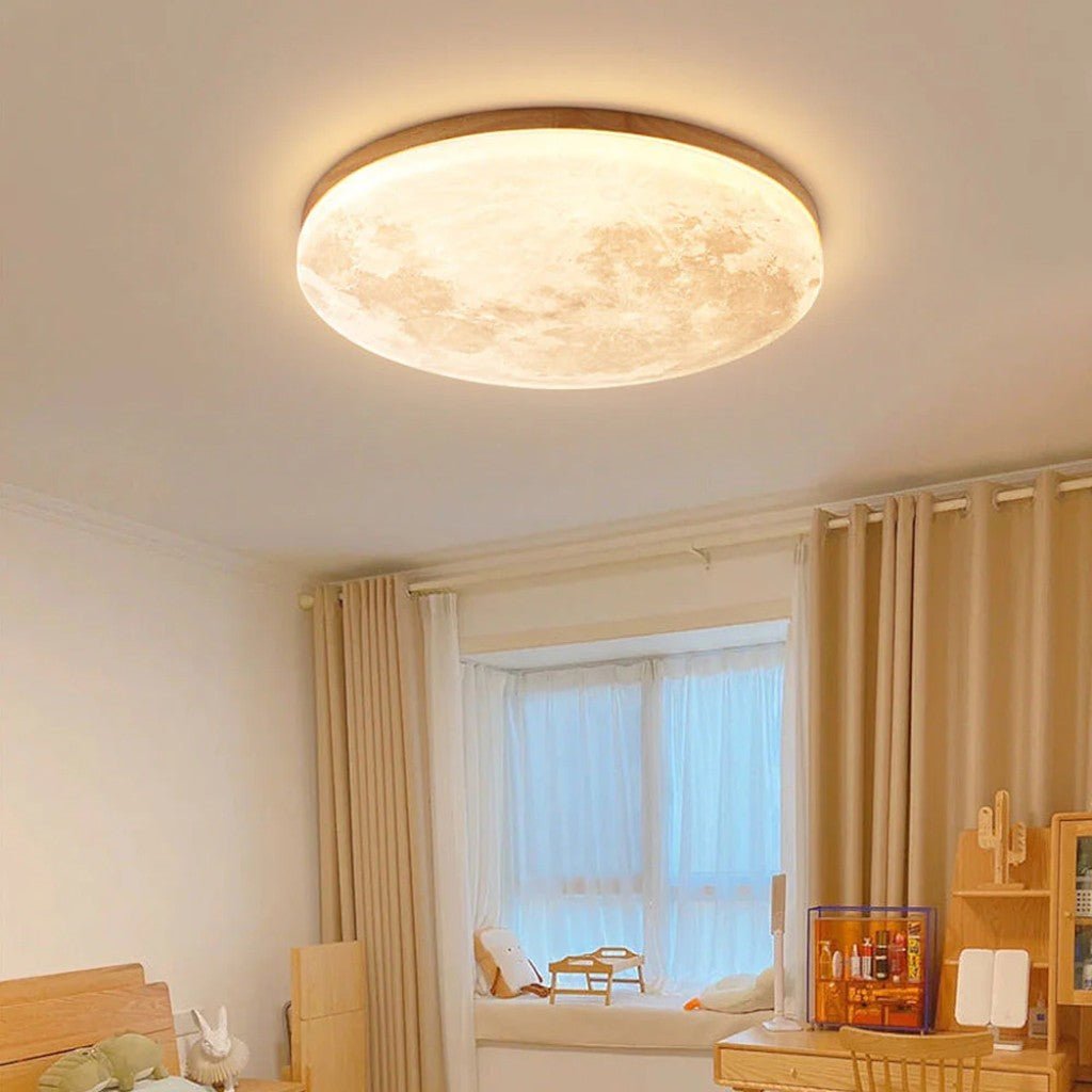 Modern Moon Ceiling Light with Wood Edge - Tegulane Global