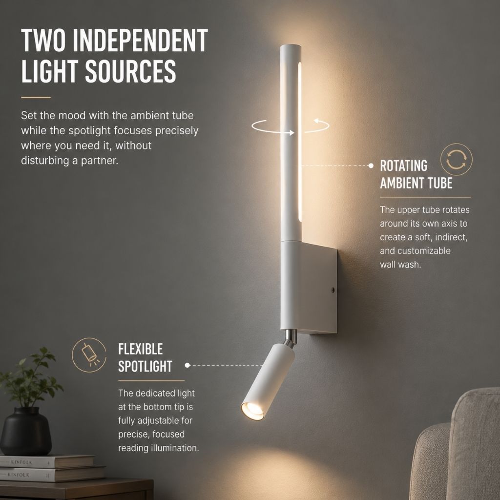 Bedside Wall Light with Adjustable Reading Spotlight