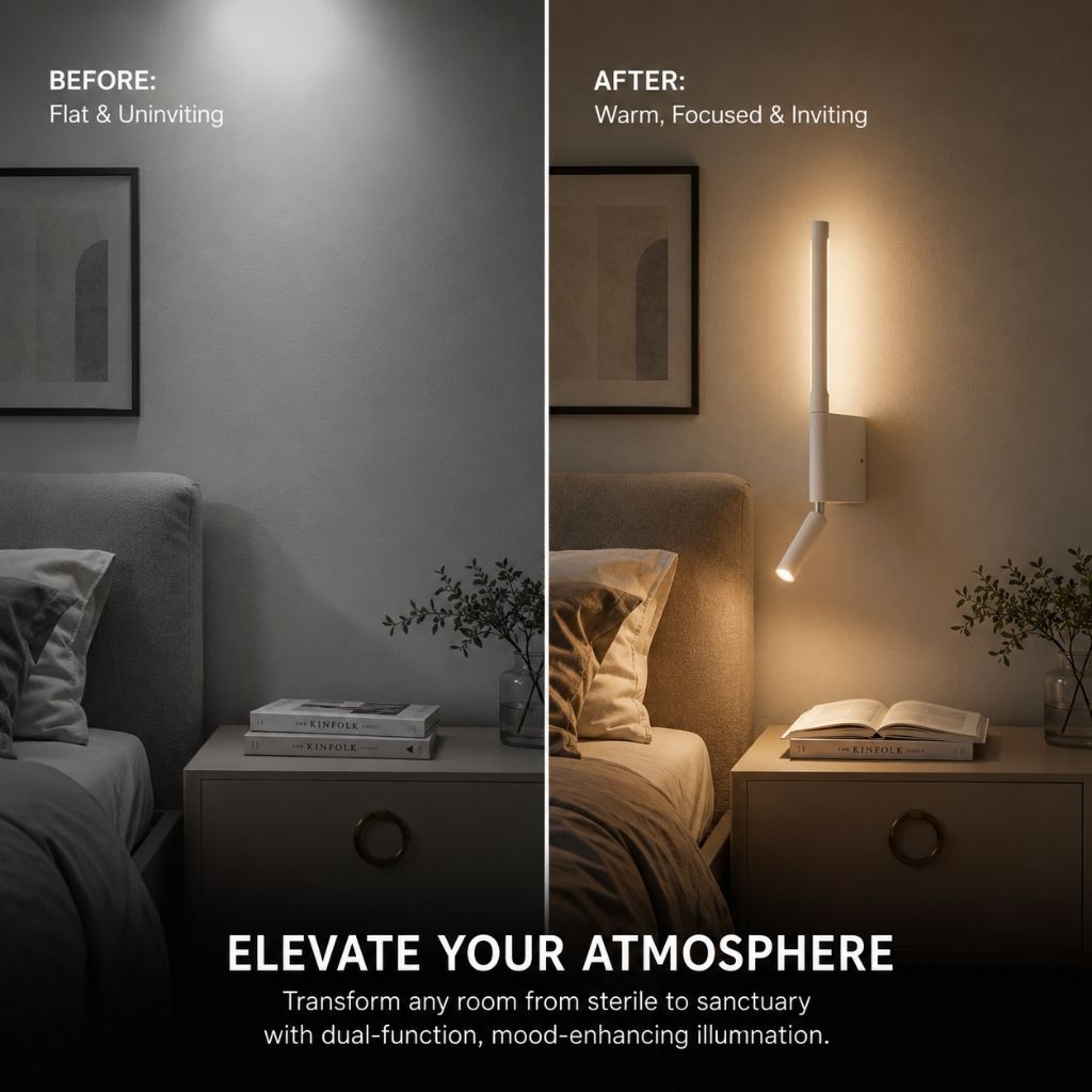Bedside Wall Light with Adjustable Reading Spotlight