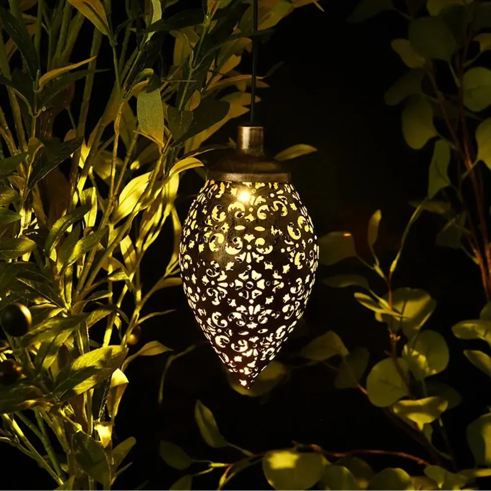 Moroccan Solar Hanging Light Outdoor Metal Lantern - Tegulane Global