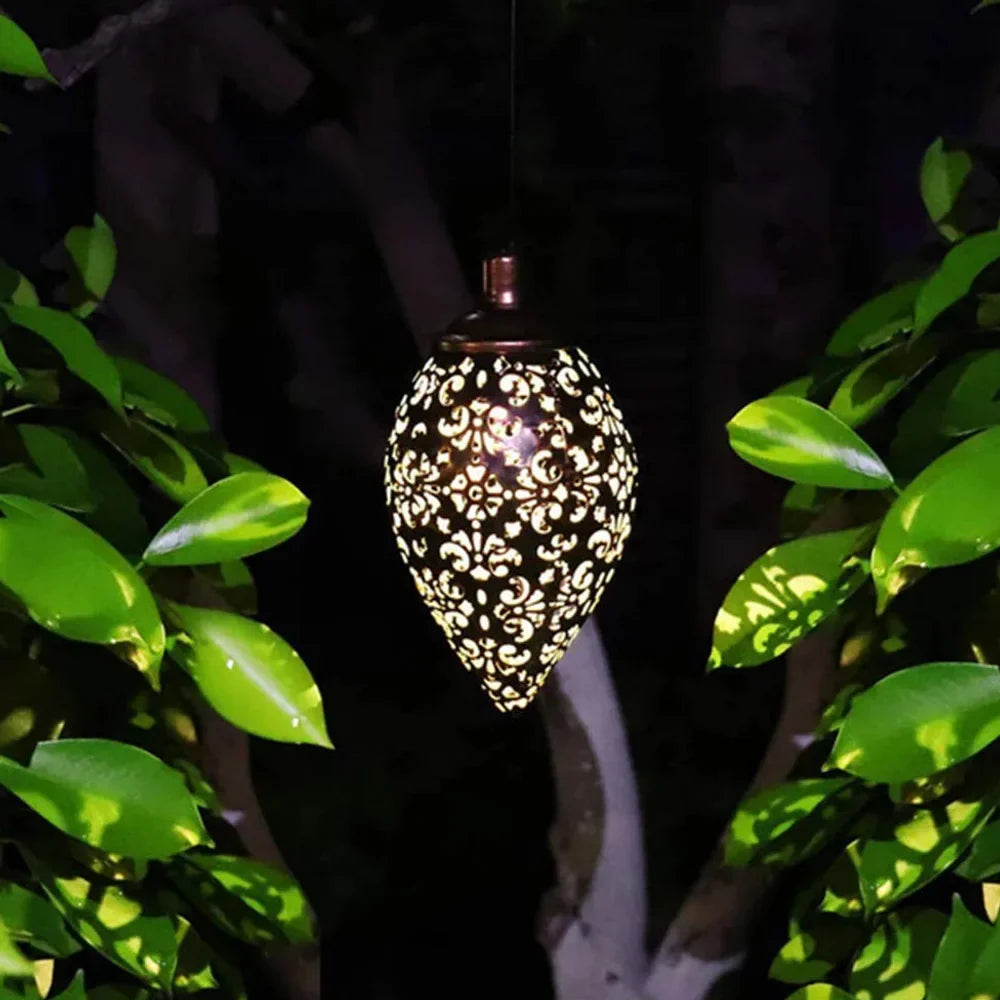 Moroccan Solar Hanging Light Outdoor Metal Lantern - Tegulane Global