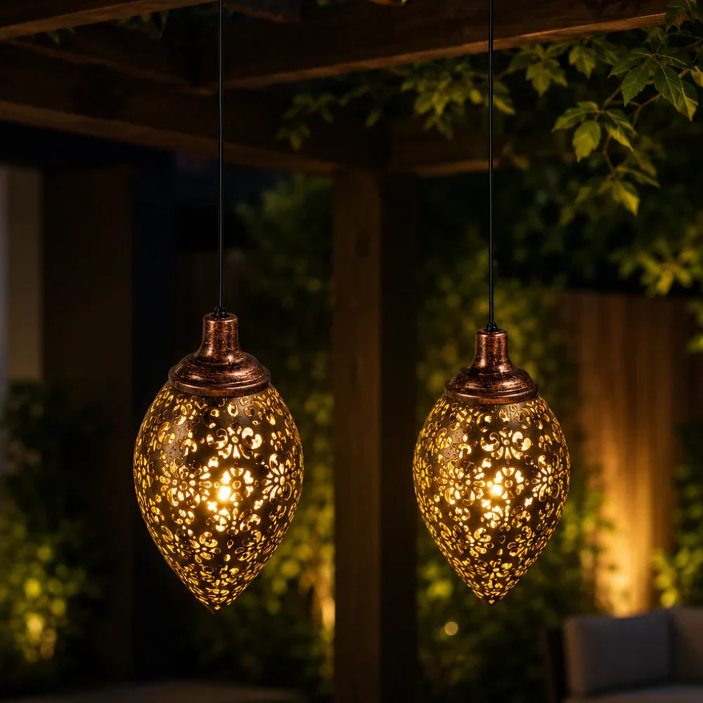 Moroccan Solar Hanging Light Outdoor Metal Lantern - Tegulane Global