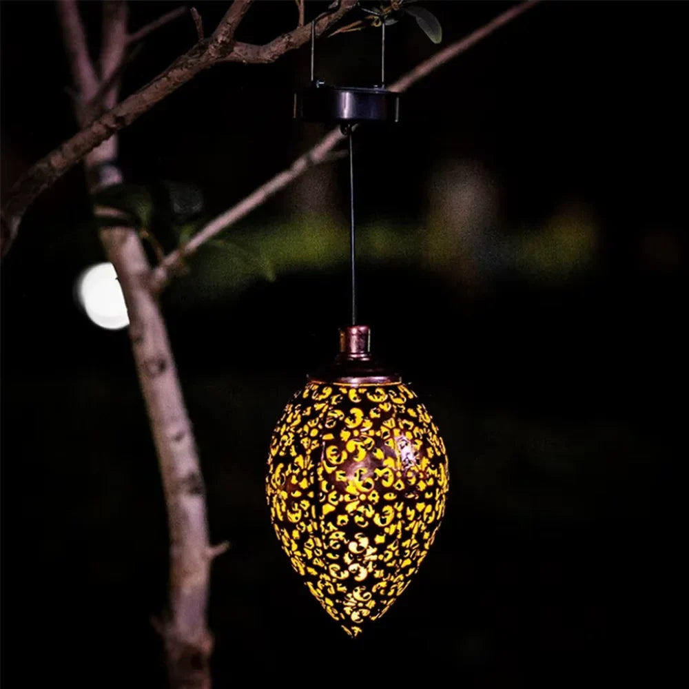 Moroccan Solar Hanging Light Outdoor Metal Lantern - Tegulane Global