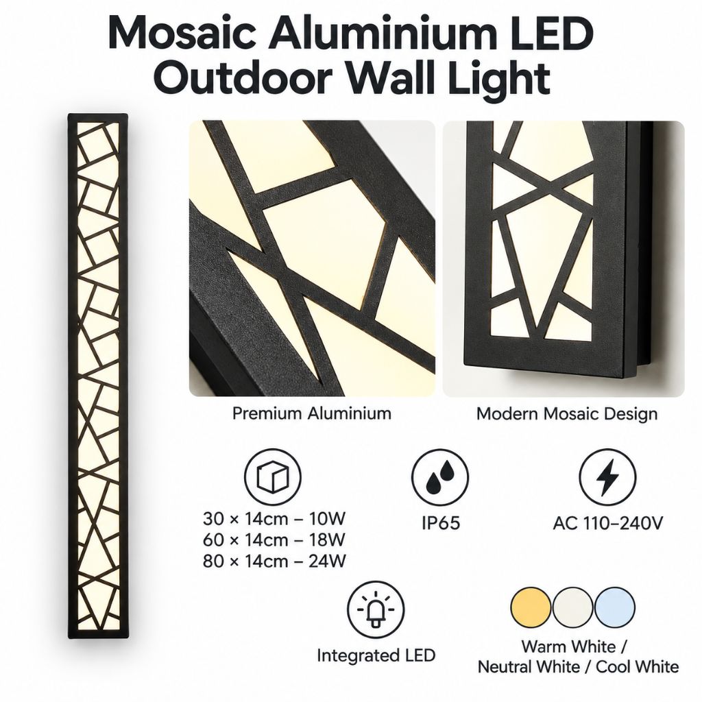 Mosaic Aluminium LED Outdoor Wall Light – IP65 - Tegulane Global