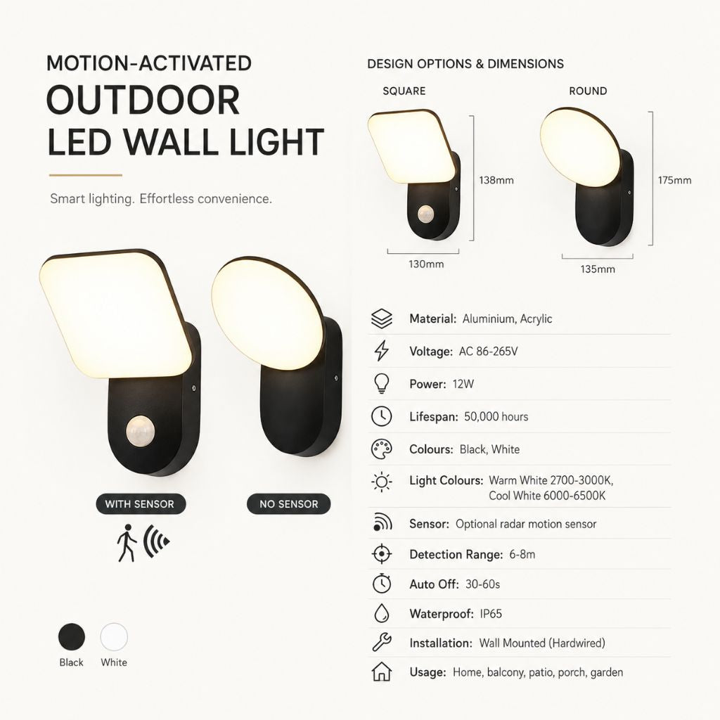 Motion-Activated Outdoor LED Wall Light - Tegulane Global