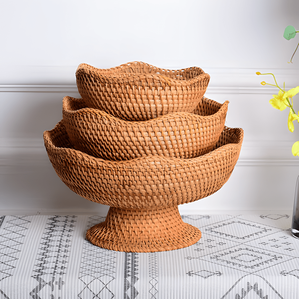 Natural Handwoven Rattan Fruit Basket Bowls - Tegulane Global