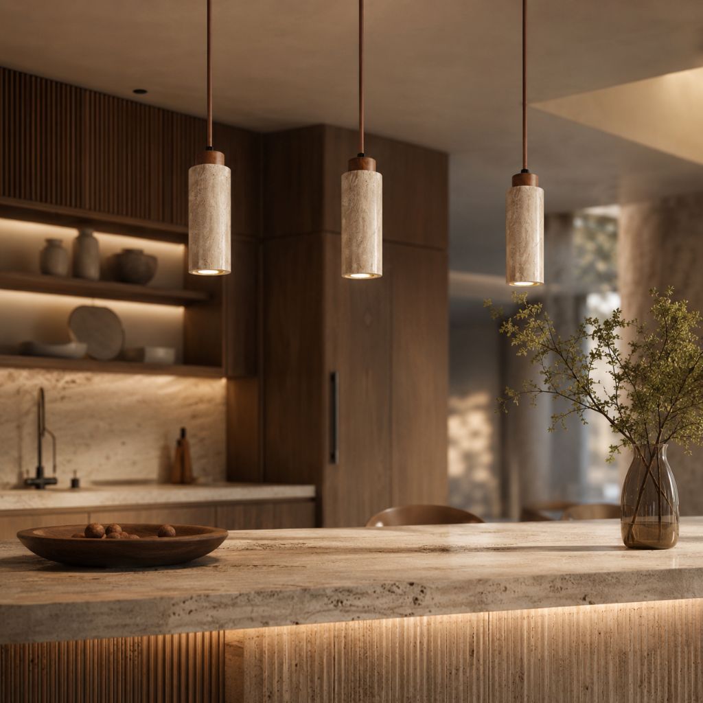 Natural Travertine Stone Pendant Light - Tegulane Global
