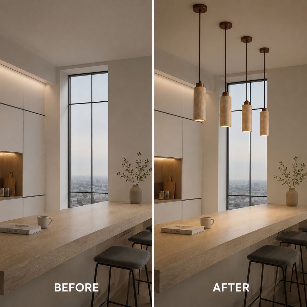 Natural Travertine Stone Pendant Light - Tegulane Global