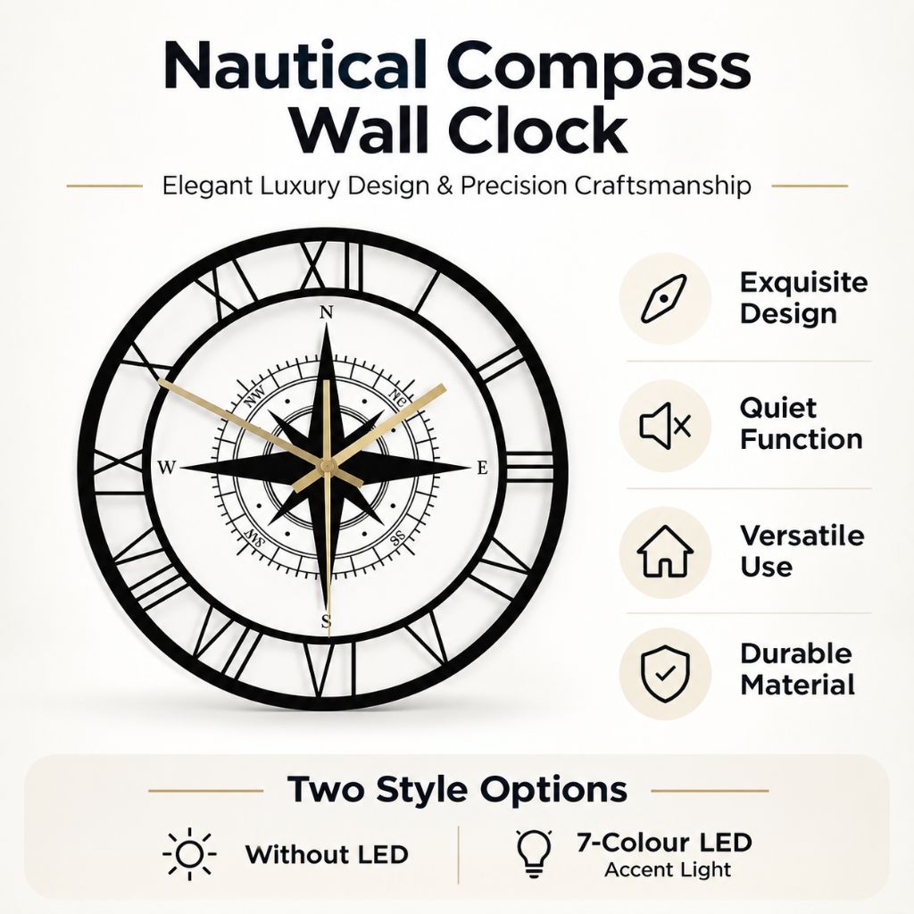 Nautical Compass Wall Clock – Elegant Luxury Design & Precision Craftsmanship - Tegulane Global
