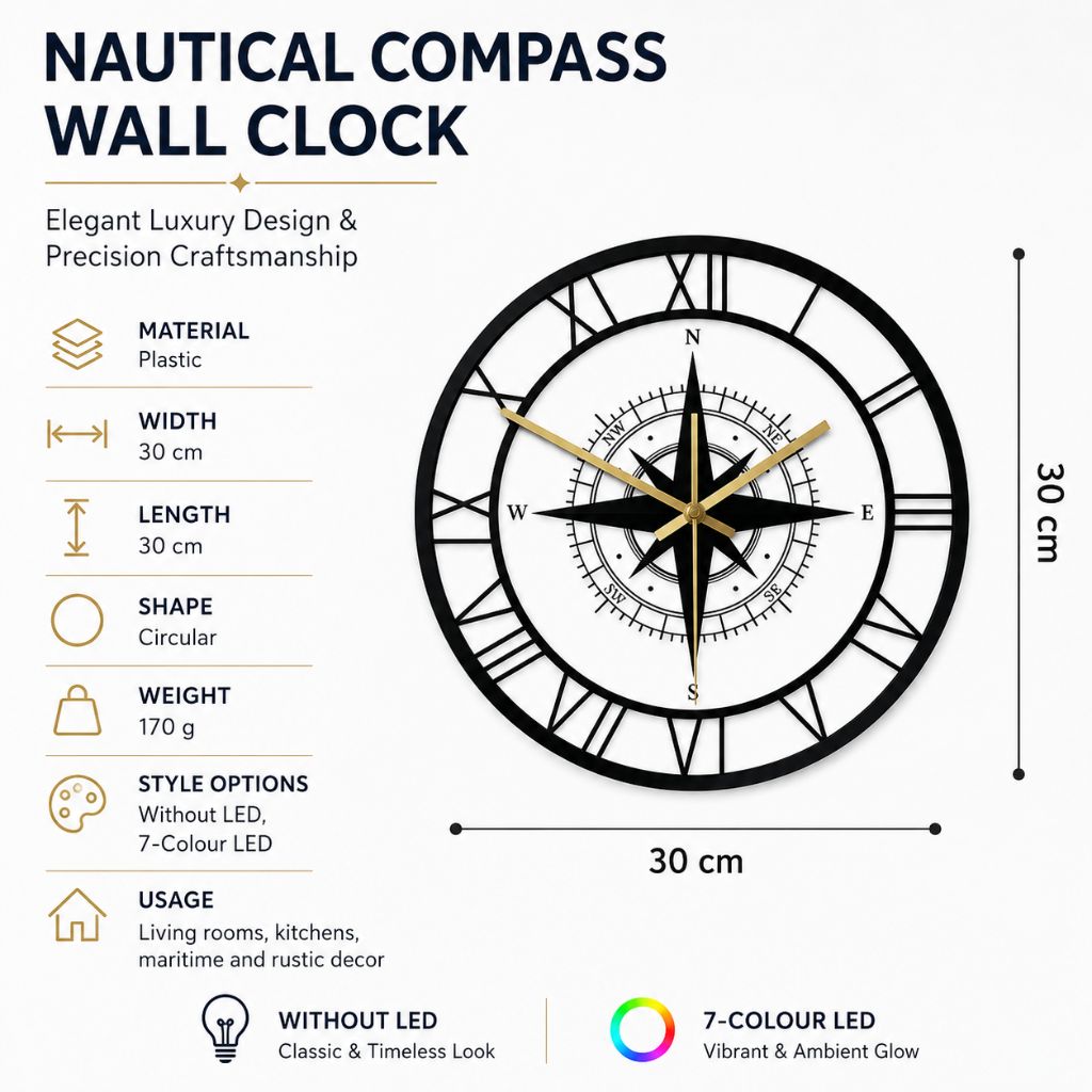 Nautical Compass Wall Clock – Elegant Luxury Design & Precision Craftsmanship - Tegulane Global