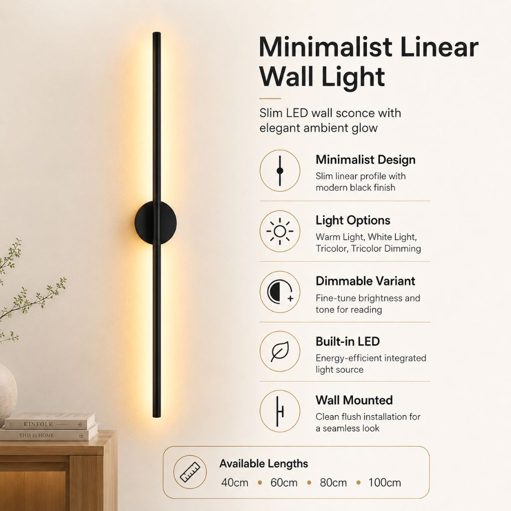 Nordic Black Linear LED Wall Sconce Slim Design - Tegulane Global