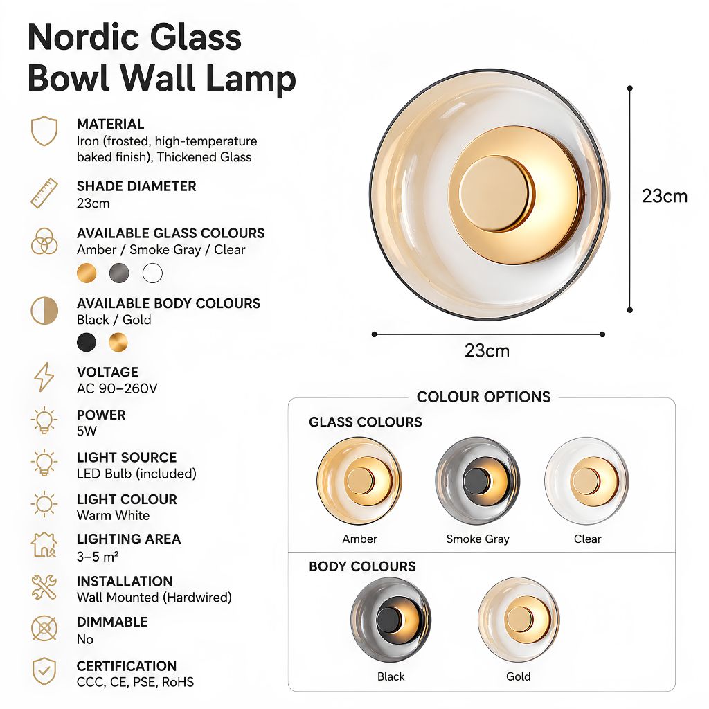 Nordic Glass Bowl Wall Lamp - Tegulane Global