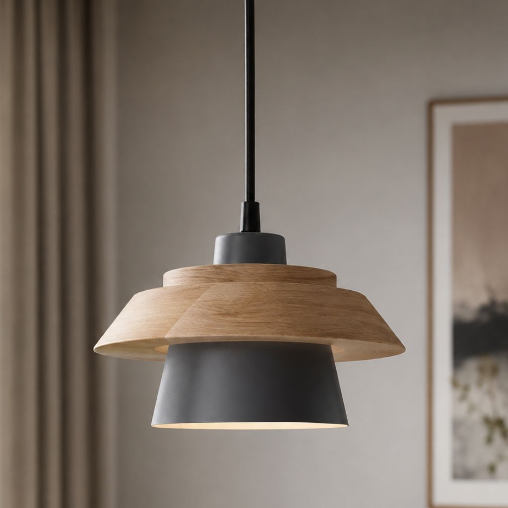 Nordic Iron & Wood Pendant Light with Adjustable Cord - Tegulane Global