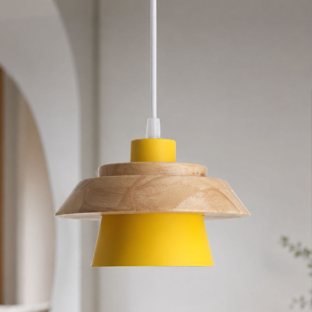 Nordic Iron & Wood Pendant Light with Adjustable Cord - Tegulane Global