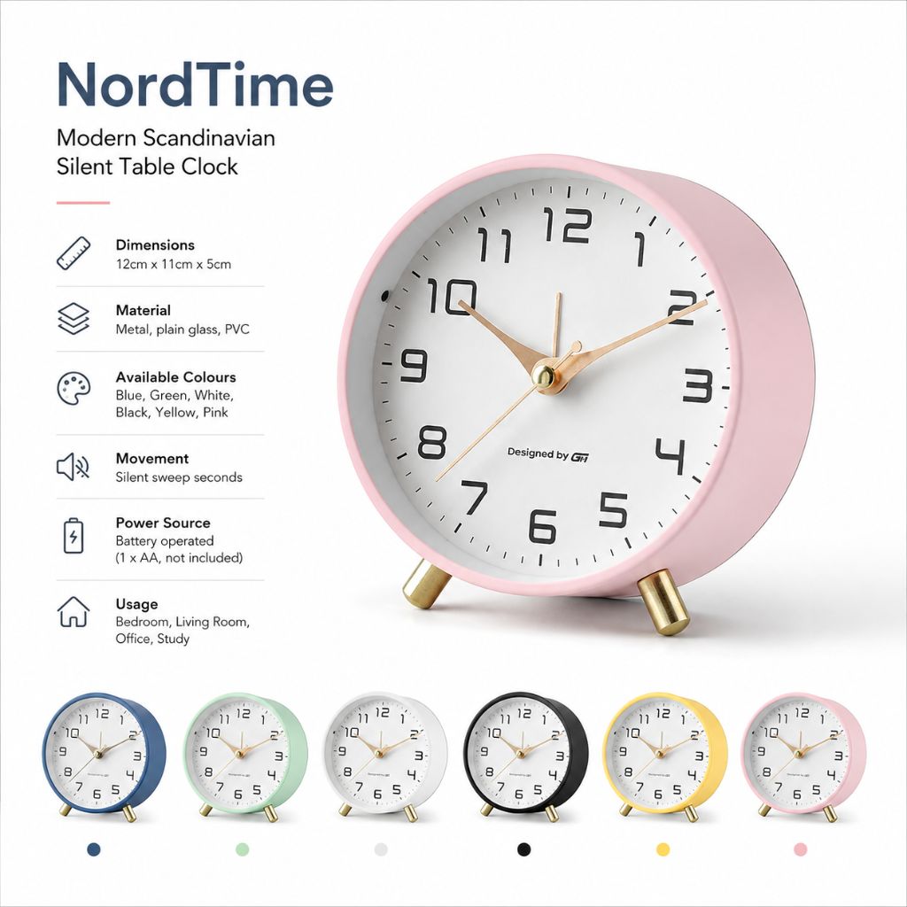 NordTime - Modern Scandinavian Silent Table Clock - Tegulane Global