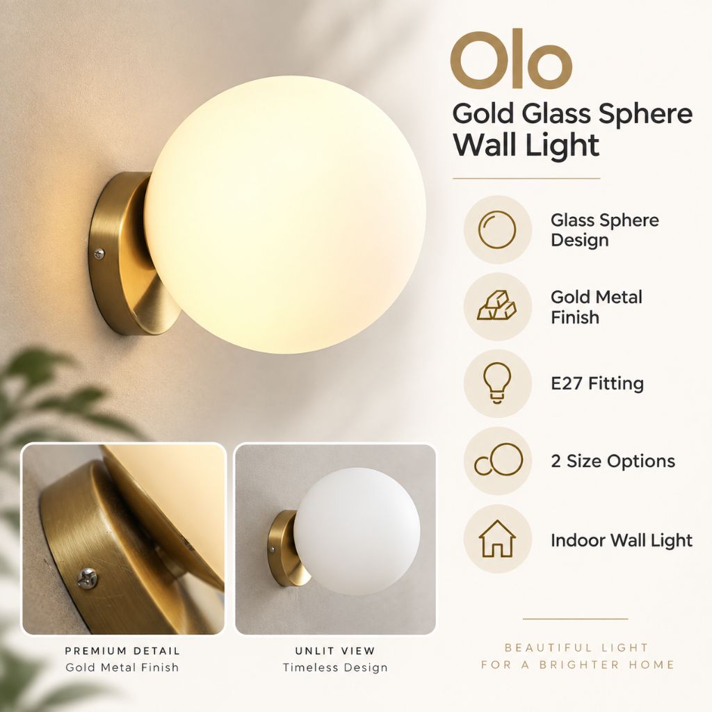 Olo Gold Glass Sphere Wall Light with E27 Fitting - Tegulane Global