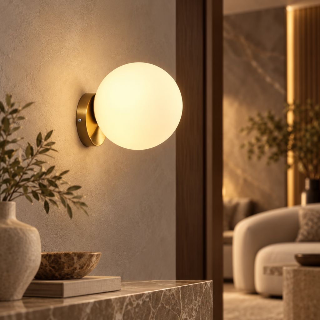 Olo Gold Glass Sphere Wall Light with E27 Fitting - Tegulane Global