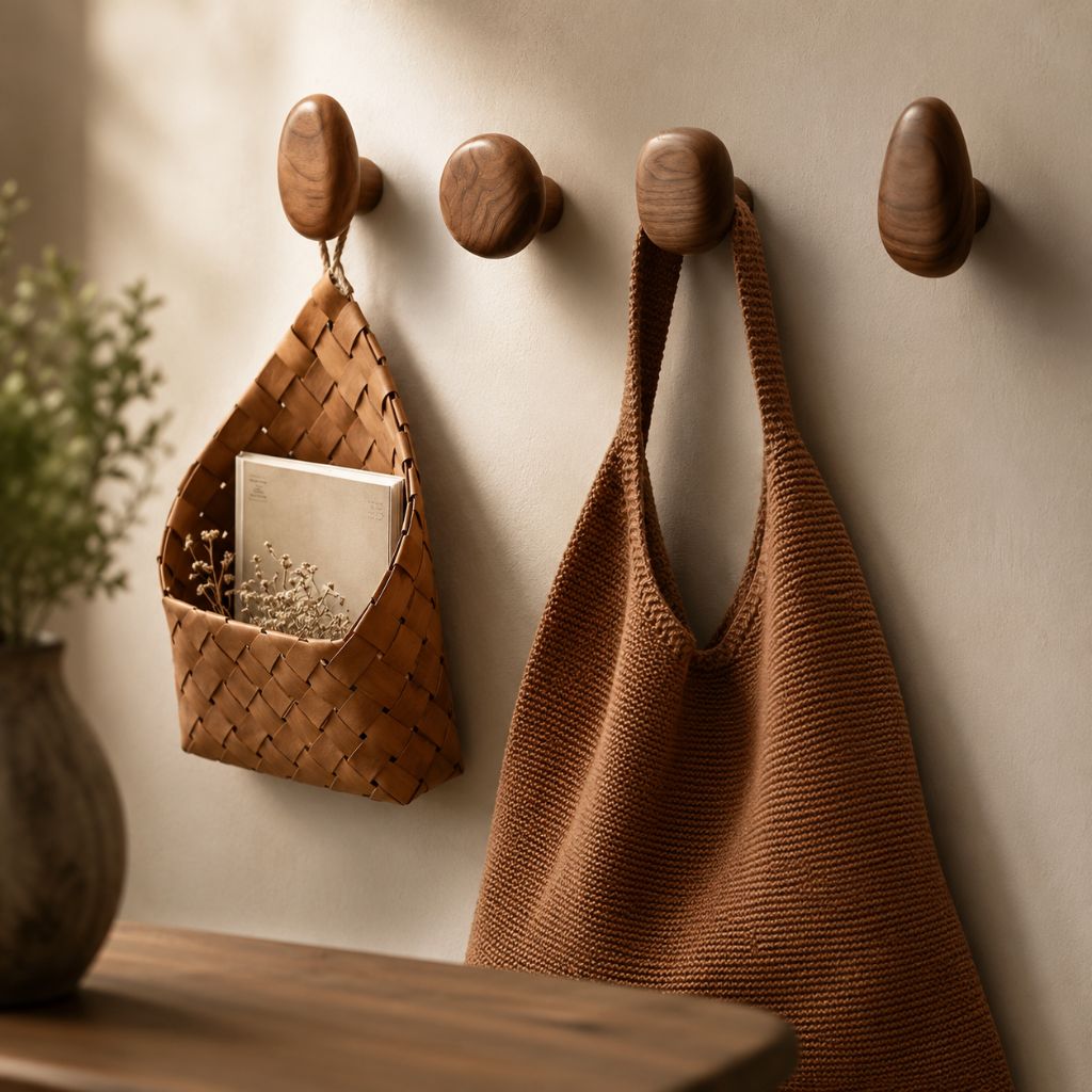 Organic Pebble Solid Wood Wall Hooks – Set of 4 - Tegulane Global