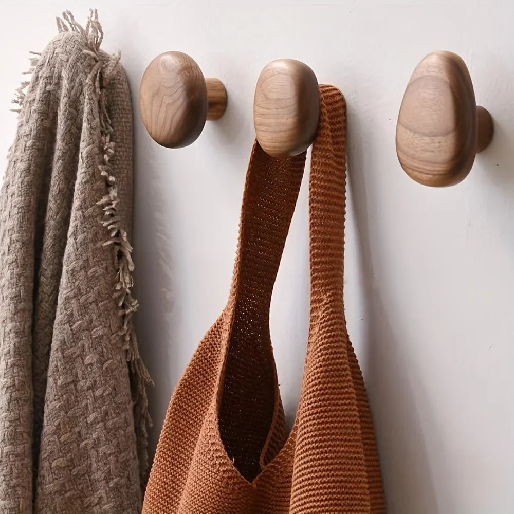 Organic Pebble Solid Wood Wall Hooks – Set of 4 - Tegulane Global