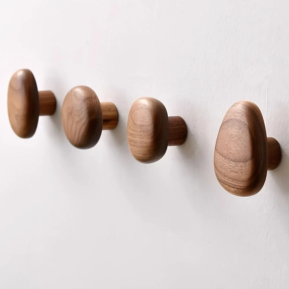 Organic Pebble Solid Wood Wall Hooks – Set of 4 - Tegulane Global