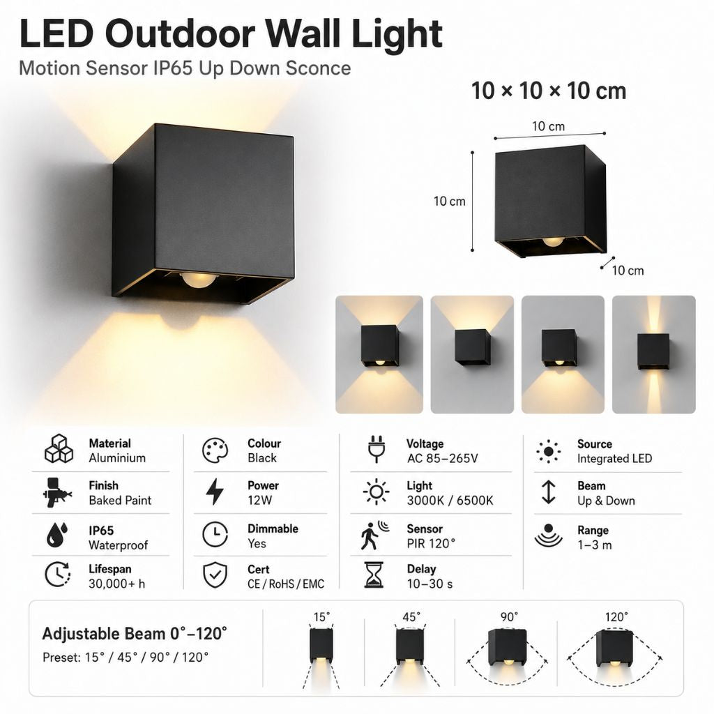 LED Outdoor Wall Light Motion Sensor IP65 Up Down Sconce - Tegulane Global