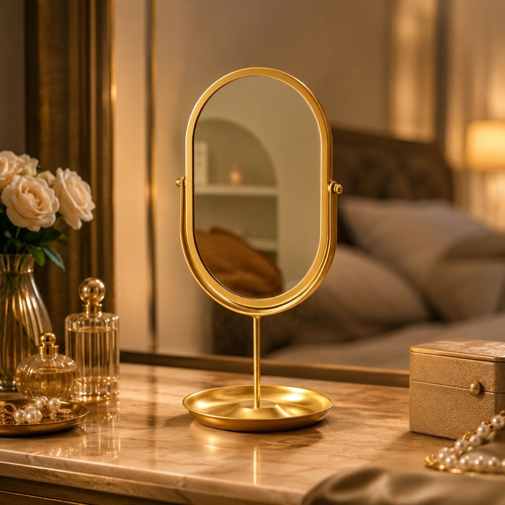 Oval Vanity Mirror Iron Desktop Stand 360° Rotating - Tegulane Global