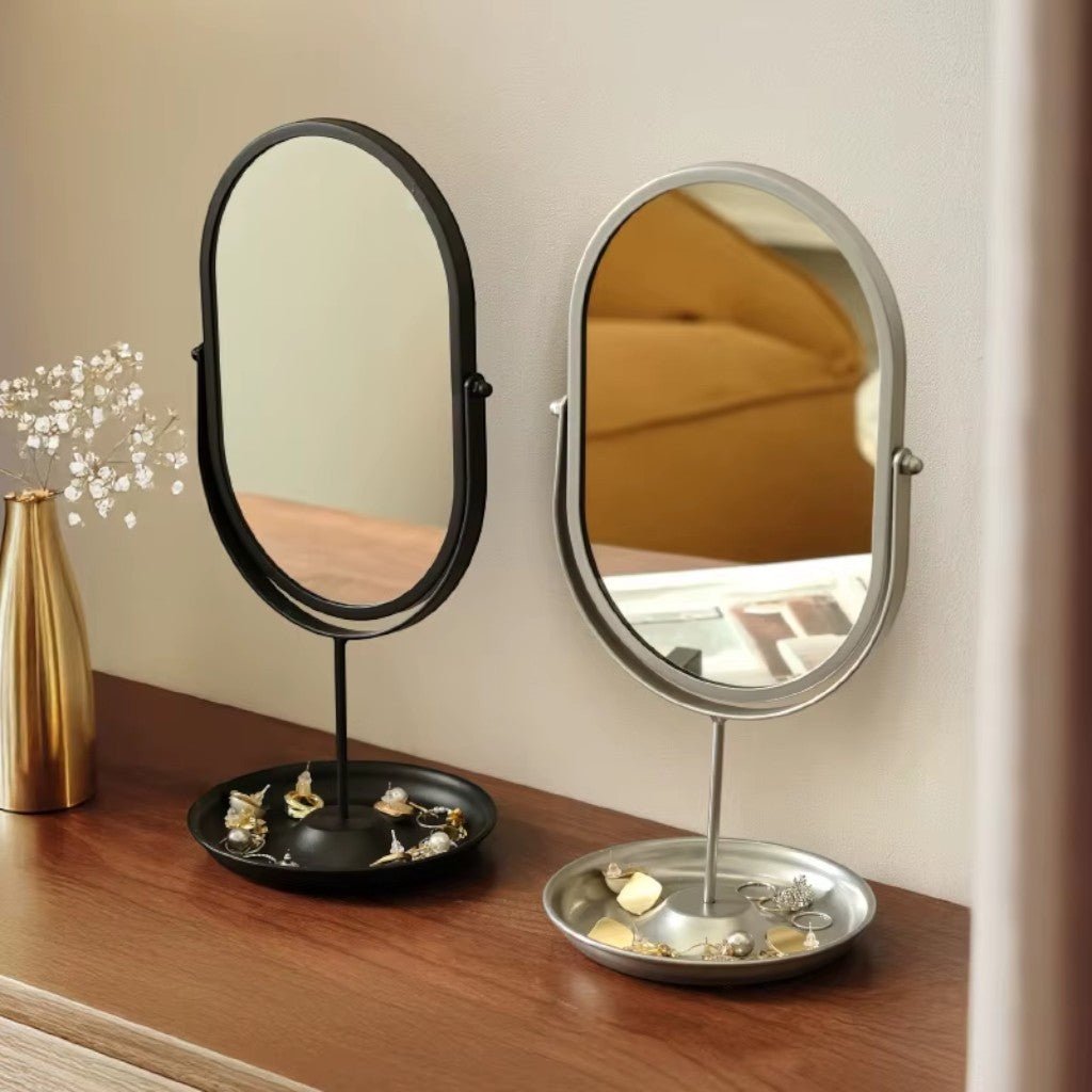 Oval Vanity Mirror Iron Desktop Stand 360° Rotating - Tegulane Global