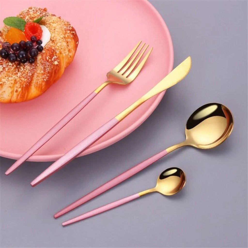 Pink & Gold Stainless Steel Cutlery Set – 30 Piece - Tegulane Global