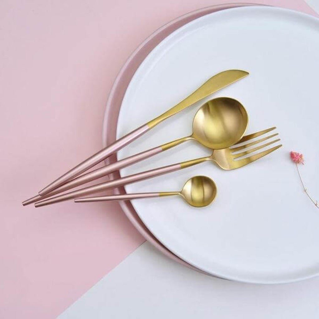 Pink & Gold Stainless Steel Cutlery Set – 30 Piece - Tegulane Global