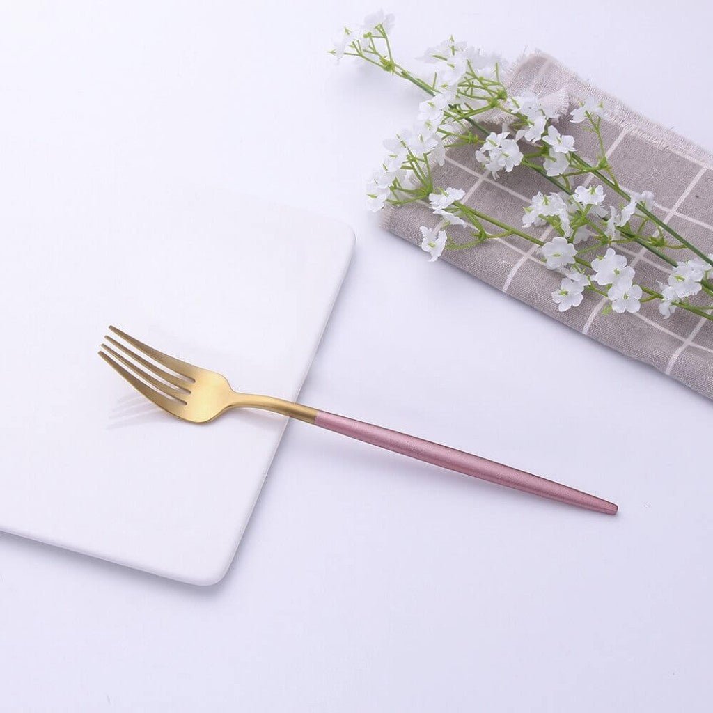 Pink & Gold Stainless Steel Cutlery Set – 30 Piece - Tegulane Global