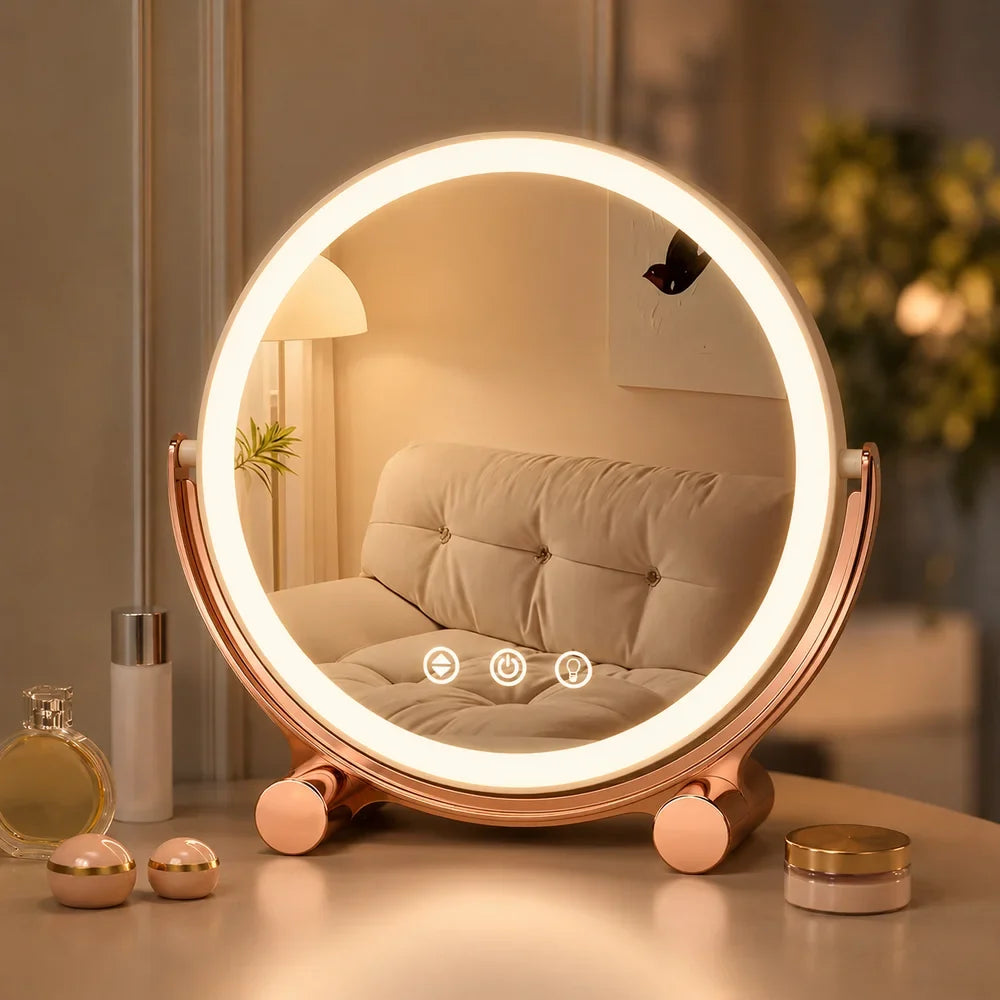 Pink Tabletop LED Makeup Mirror Rechargeable Touch Control - Tegulane Global