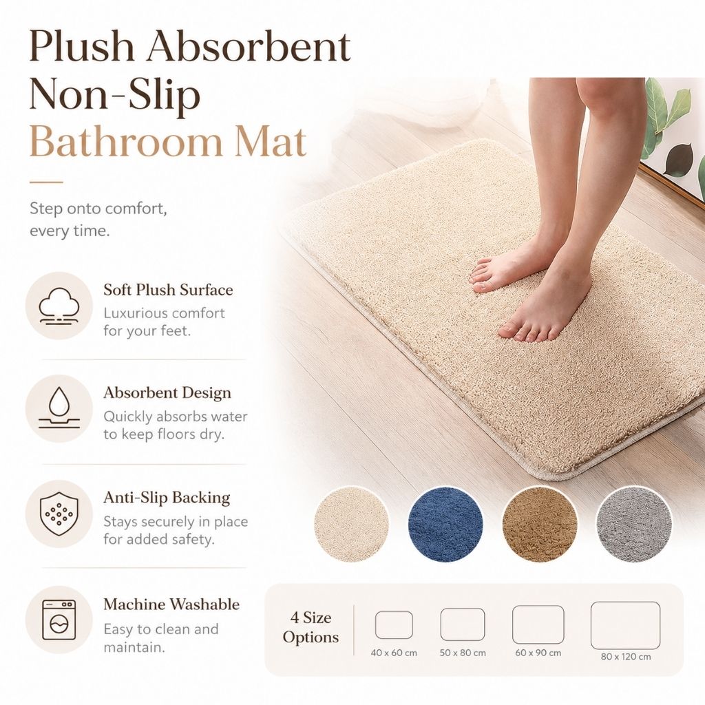 Plush Absorbent Non-Slip Bathroom Mat - Tegulane Global
