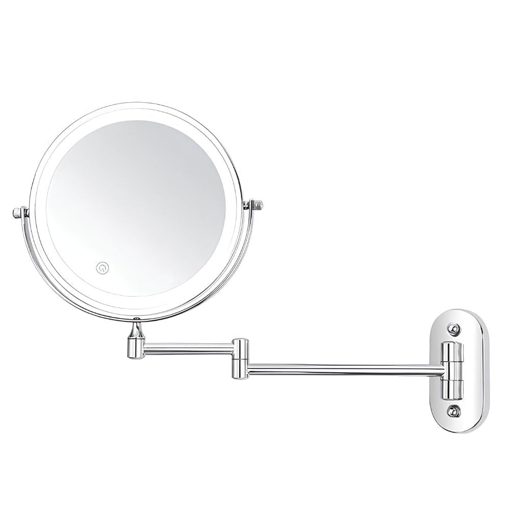 Rechargeable Silver LED Mirror – Adjustable Lighting & Magnification - Tegulane Global