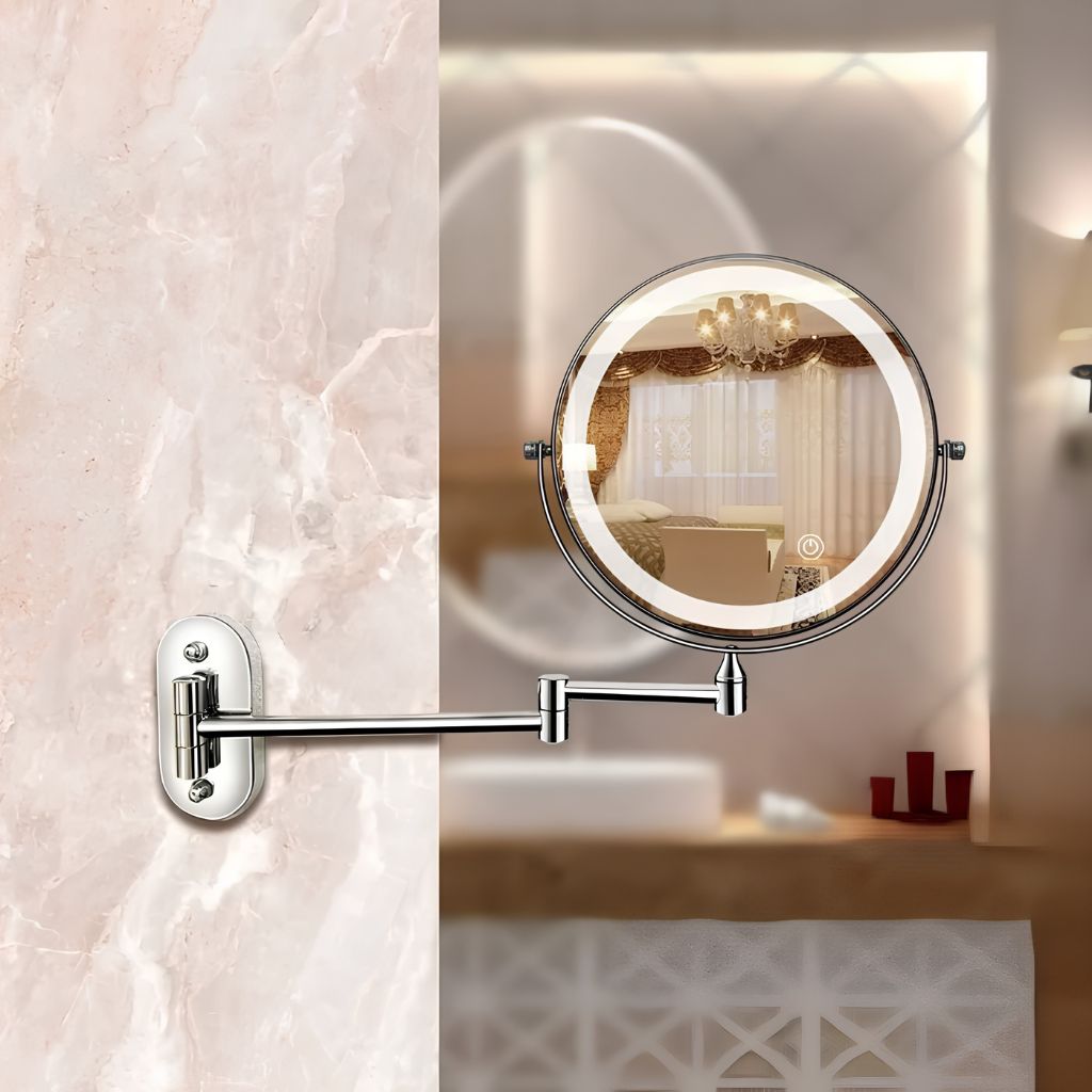 Rechargeable Silver LED Mirror – Adjustable Lighting & Magnification - Tegulane Global