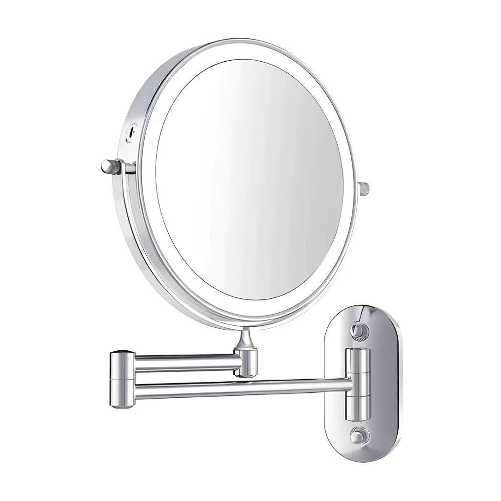 Rechargeable Silver LED Mirror – Adjustable Lighting & Magnification - Tegulane Global