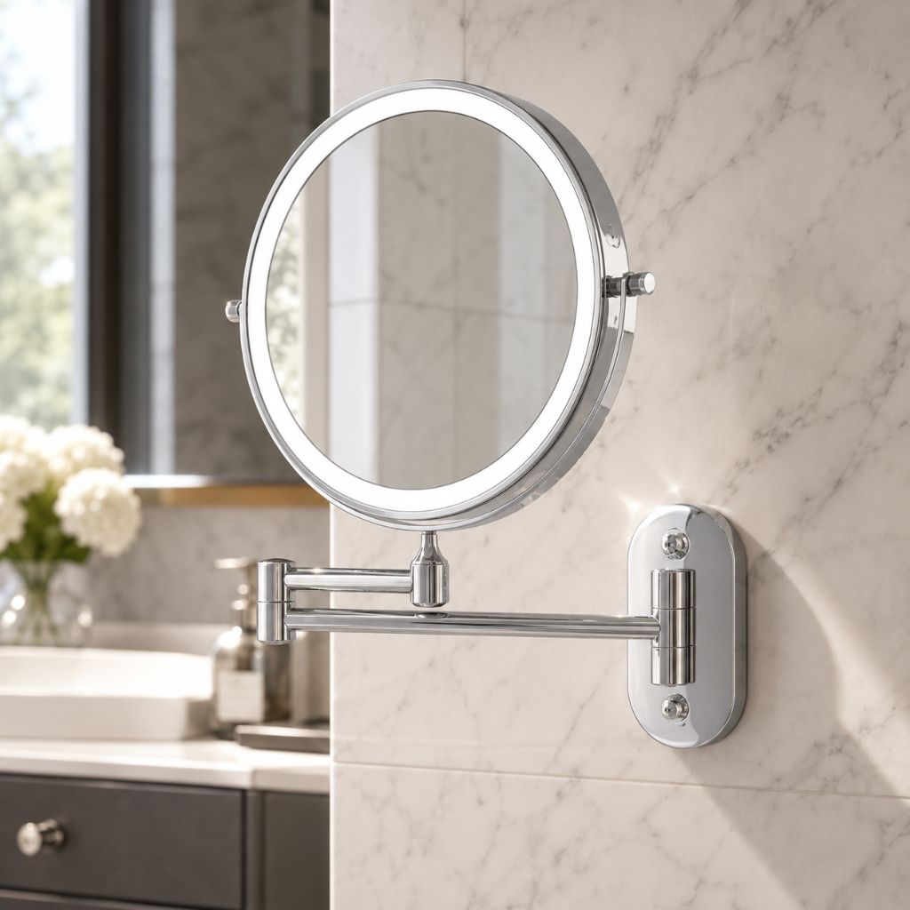 Rechargeable Silver LED Mirror – Adjustable Lighting & Magnification - Tegulane Global