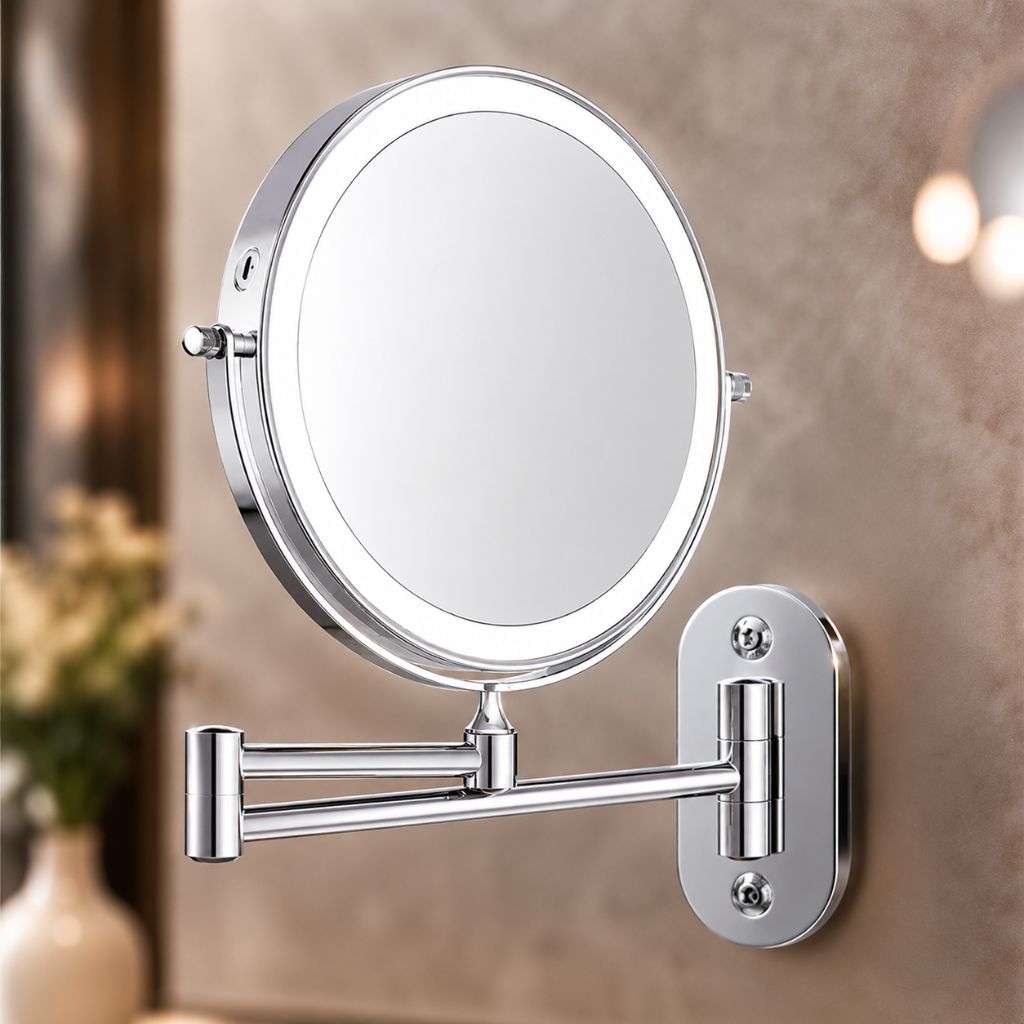 Rechargeable Silver LED Mirror – Adjustable Lighting & Magnification - Tegulane Global